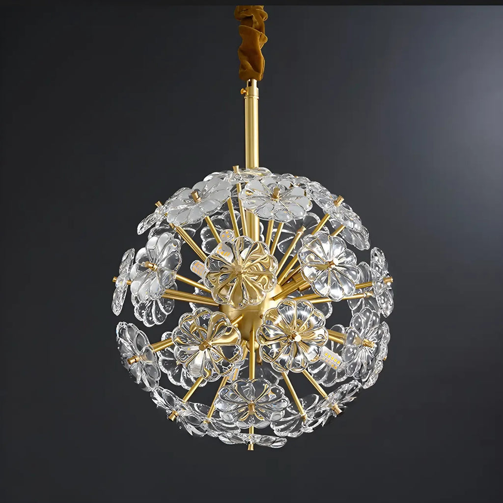 Lustre Sputnik moderne en verre sphérique doré à motif floral