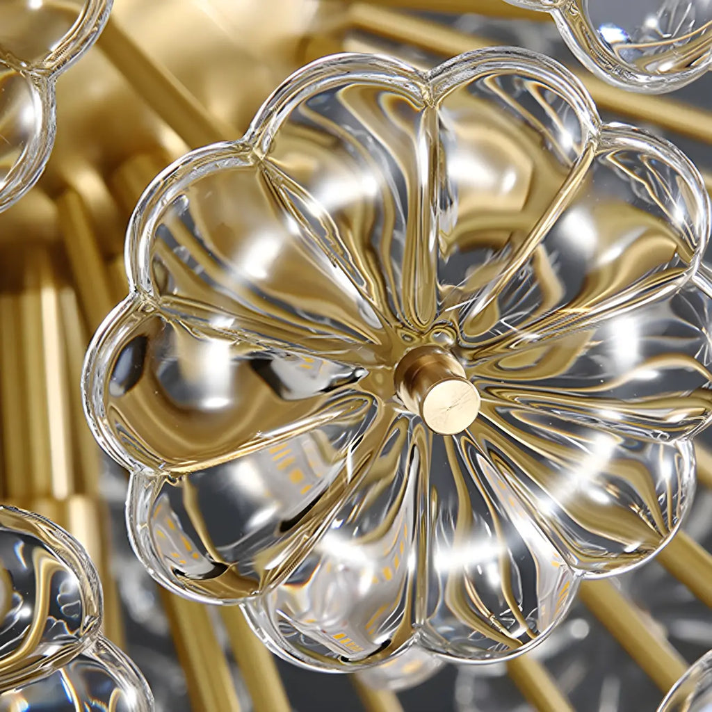 Lustre Sputnik moderne en verre sphérique doré à motif floral