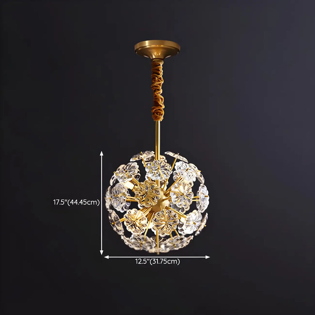 Lustre Sputnik moderne en verre sphérique doré à motif floral