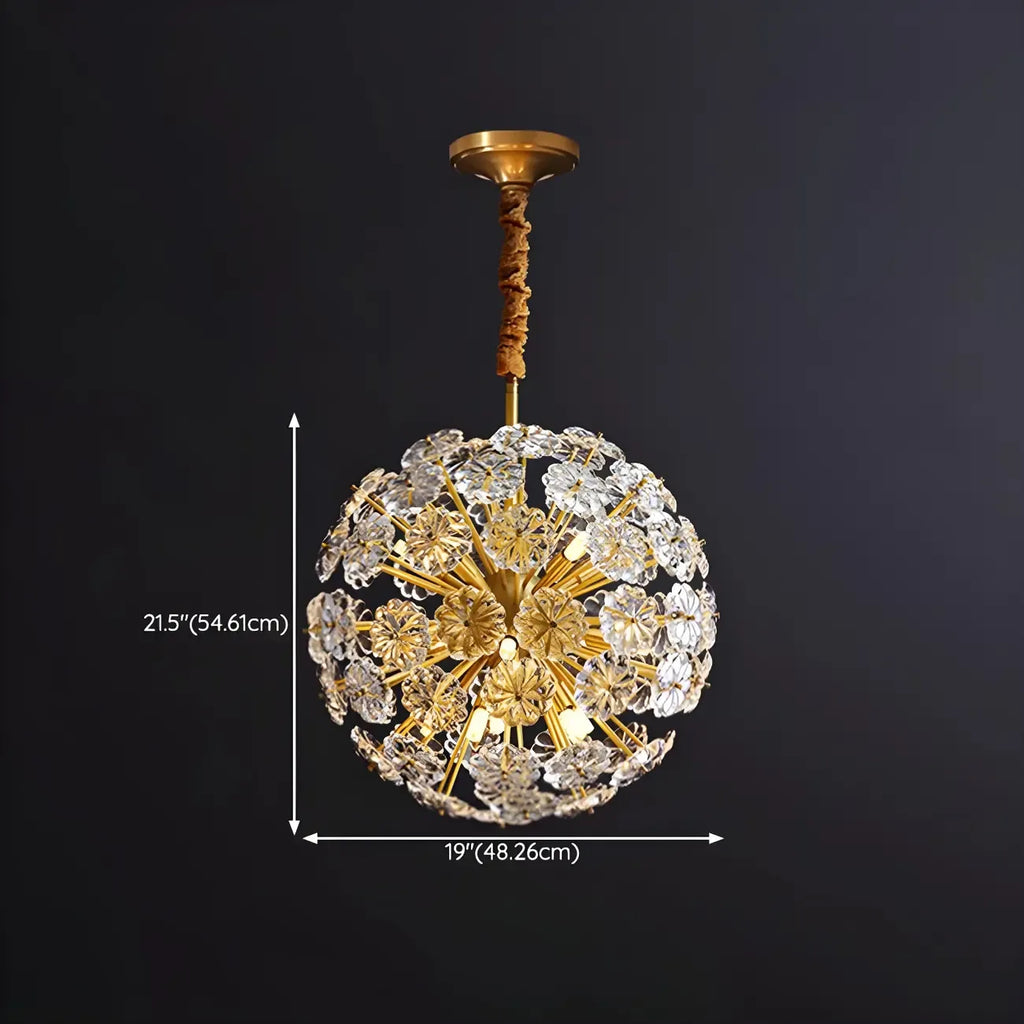 Lustre Sputnik moderne en verre sphérique doré à motif floral