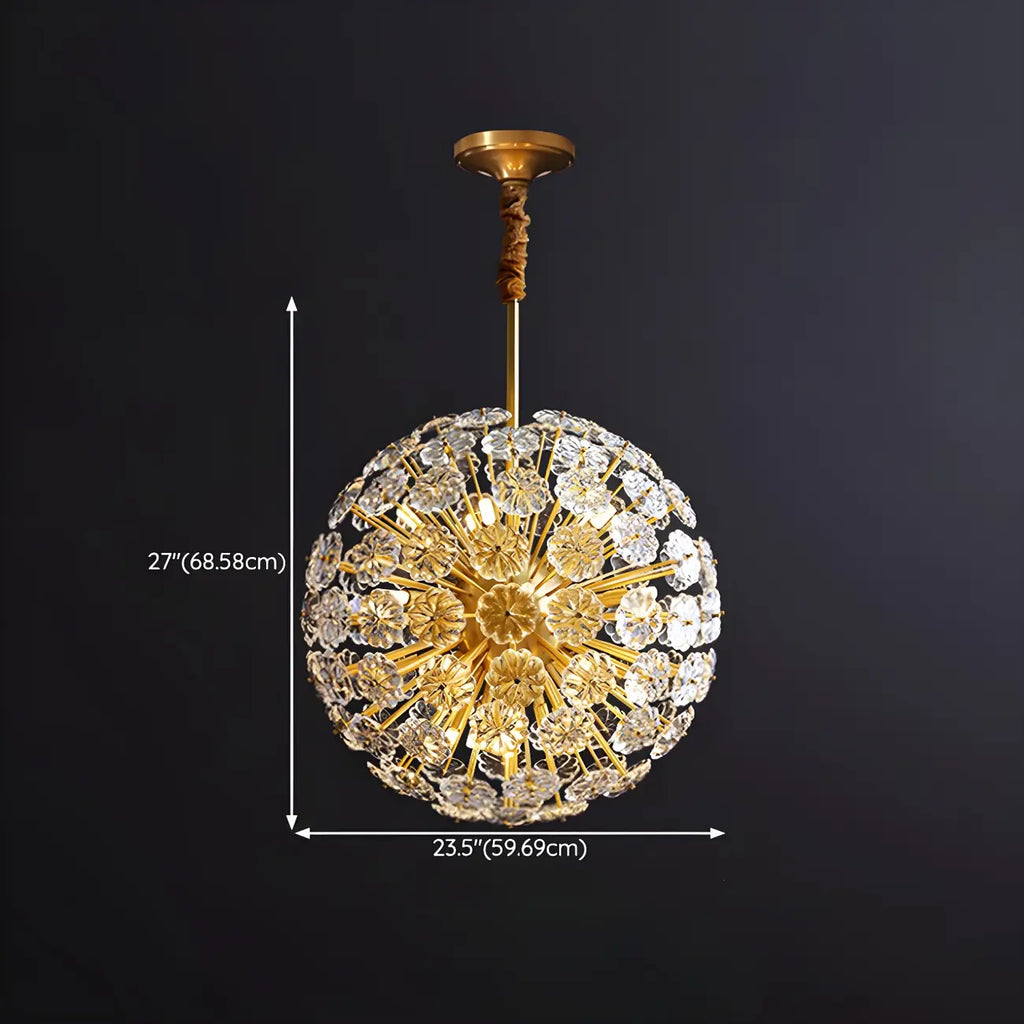 Lustre Sputnik moderne en verre sphérique doré à motif floral
