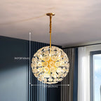 Lustre Sputnik moderne en verre sphérique doré à motif floral