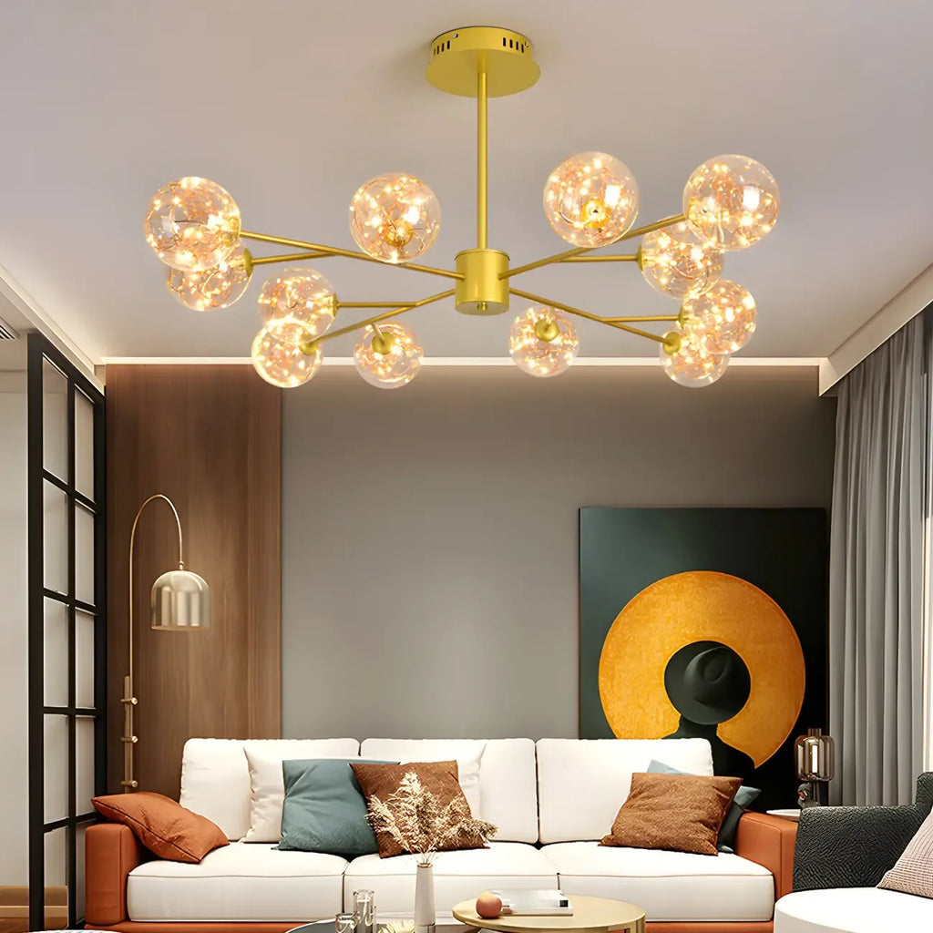 Lustre Sputnik moderne en forme de globe doré pour salon