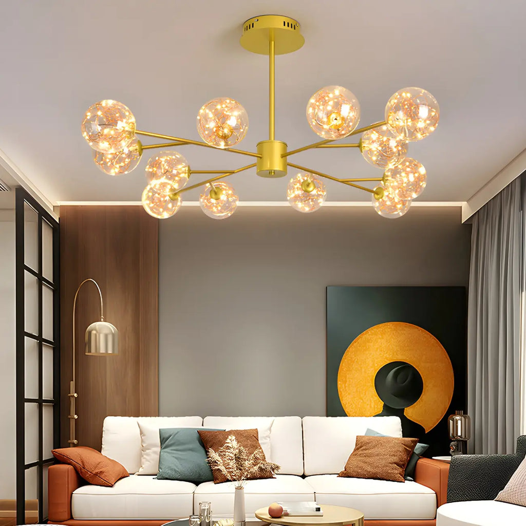 Lustre Sputnik moderne en forme de globe doré pour salon