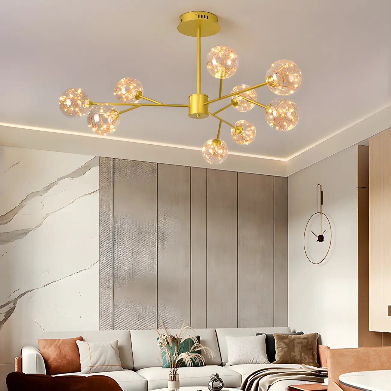 Lustre Sputnik moderne en forme de globe doré pour salon