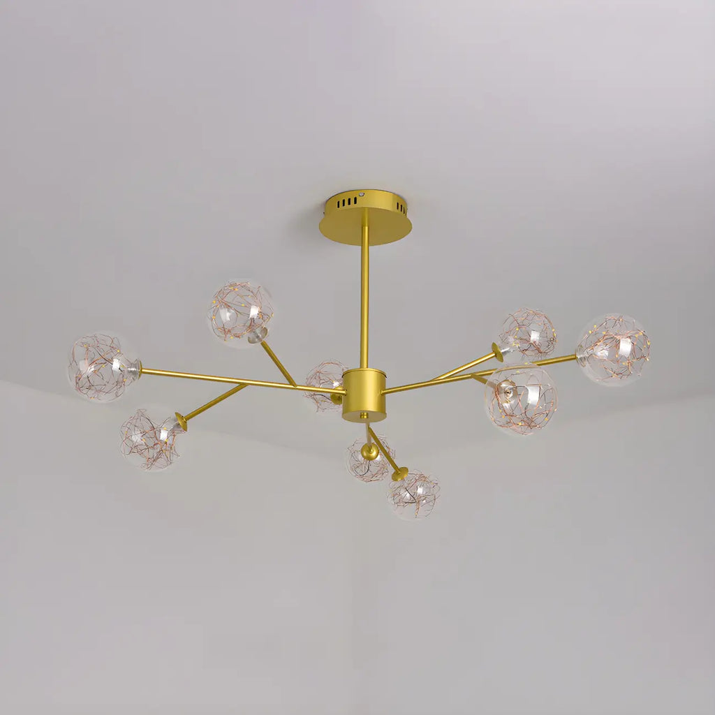 Lustre Sputnik moderne en forme de globe doré pour salon