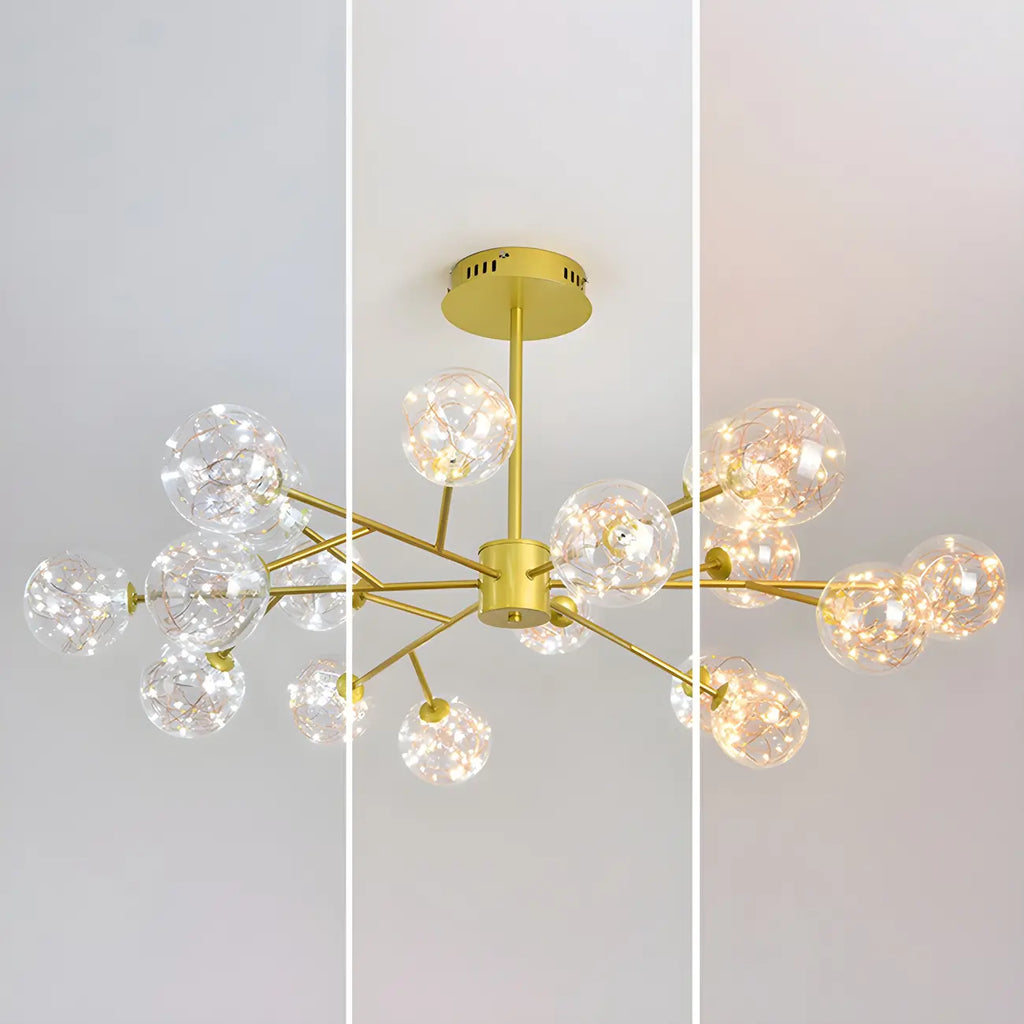 Lustre Sputnik moderne en forme de globe doré pour salon