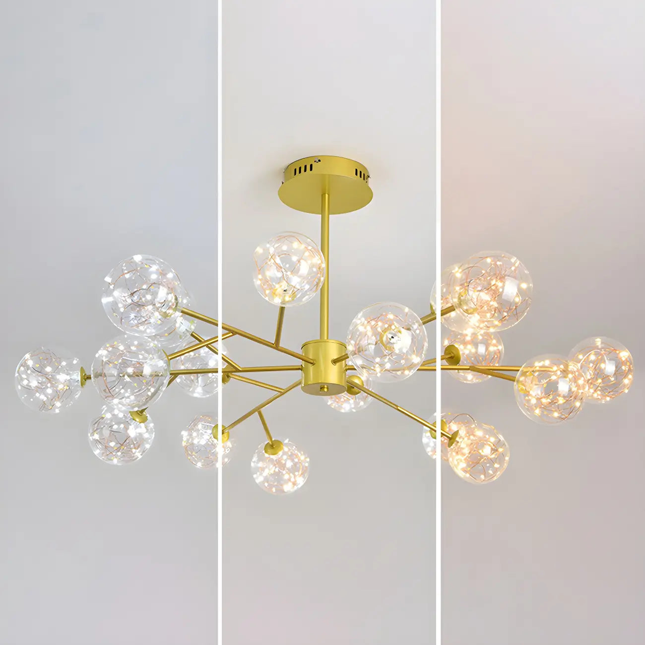 Lustre Sputnik moderne en forme de globe doré pour salon