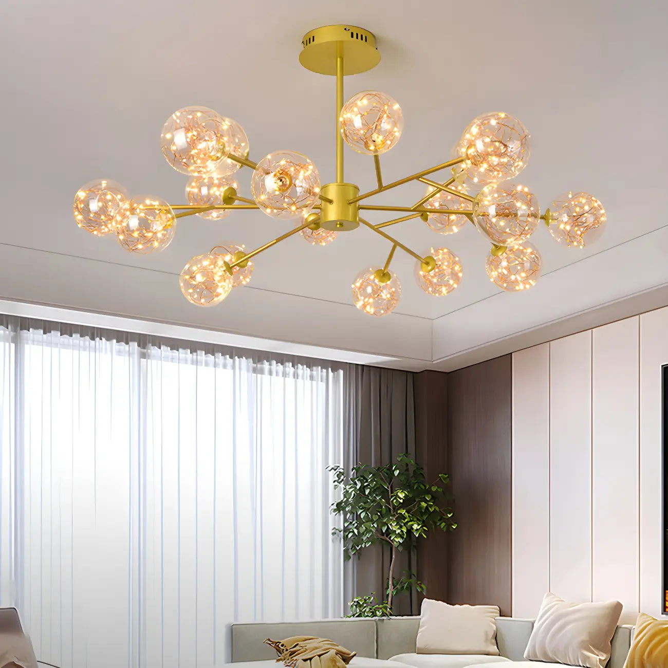 Lustre Sputnik moderne en forme de globe doré pour salon