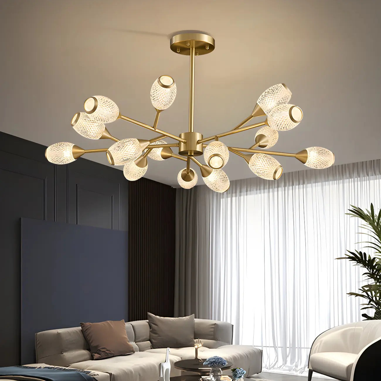 Lustre Sputnik en laiton, globe, style moderne du milieu du siècle