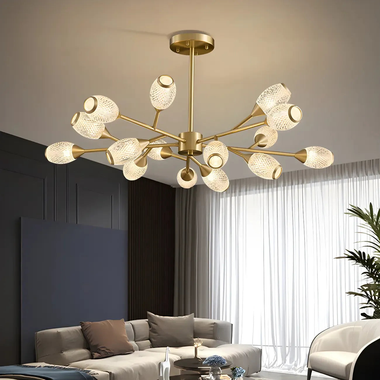 Lustre Sputnik en laiton, globe, style moderne du milieu du siècle