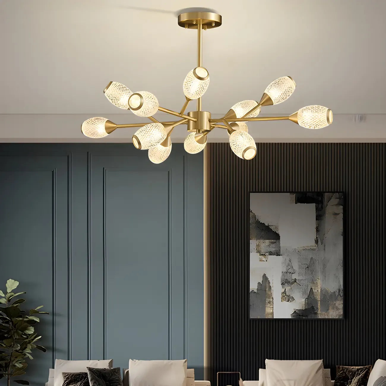 Lustre Sputnik en laiton, globe, style moderne du milieu du siècle