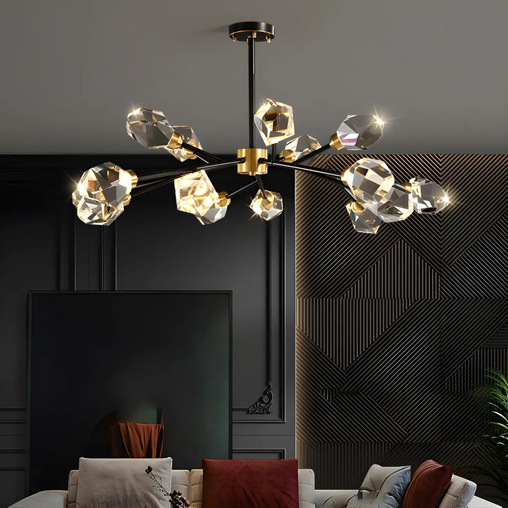 Lustre Sputnik doré moderne avec abat-jour en cristal