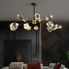 Lustre Sputnik doré moderne avec abat-jour en cristal