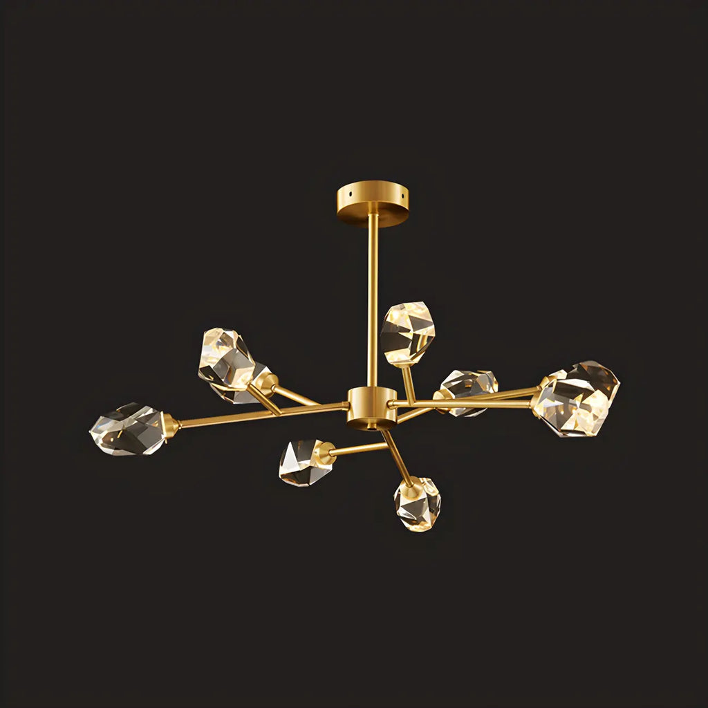 Lustre Sputnik doré moderne avec abat-jour en cristal