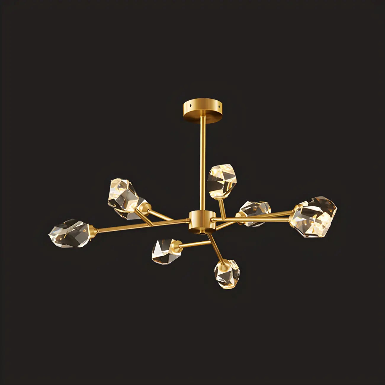 Lustre Sputnik doré moderne avec abat-jour en cristal