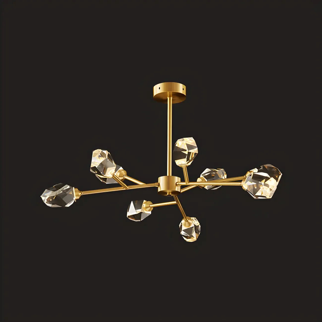 Lustre Sputnik doré moderne avec abat-jour en cristal