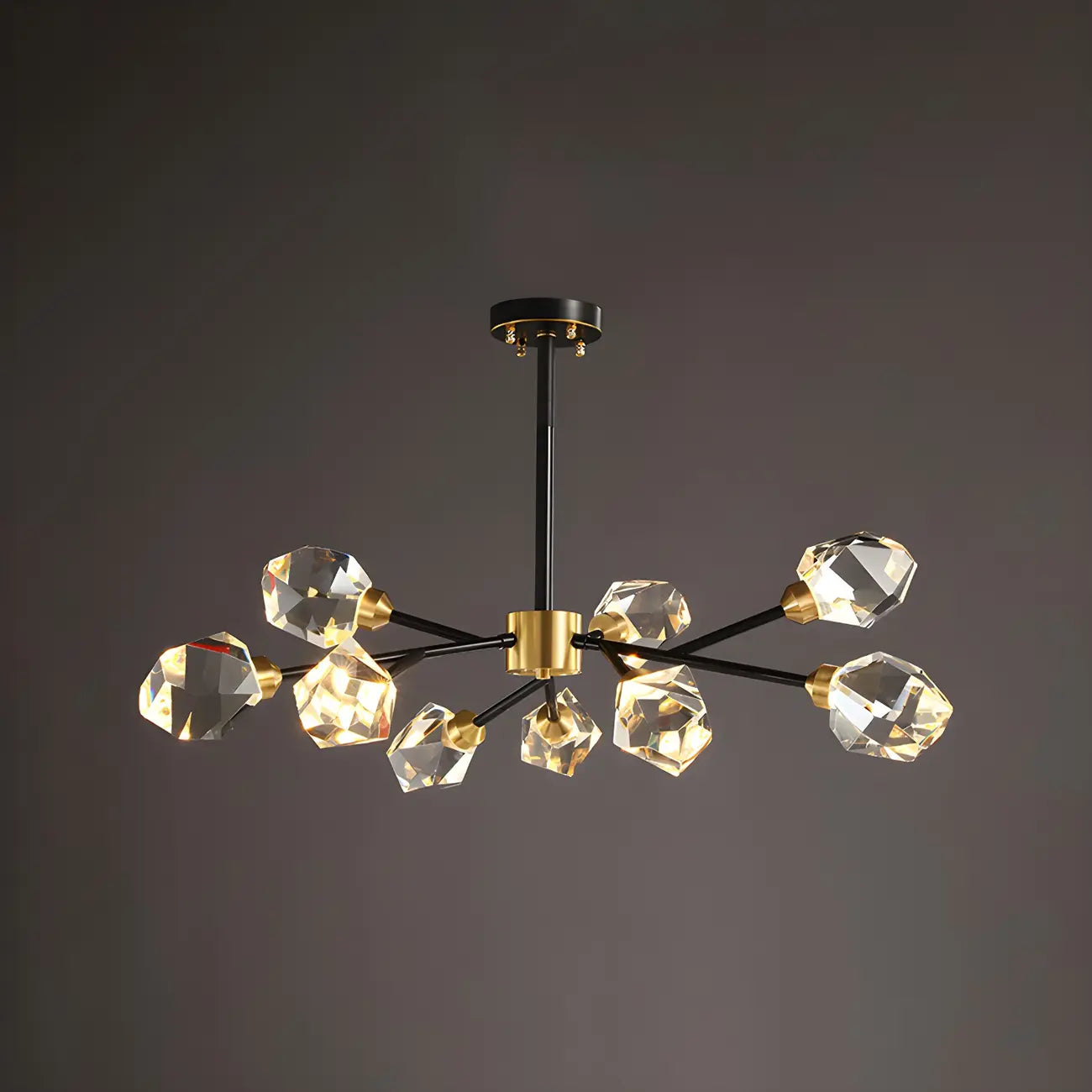 Lustre Sputnik doré moderne avec abat-jour en cristal