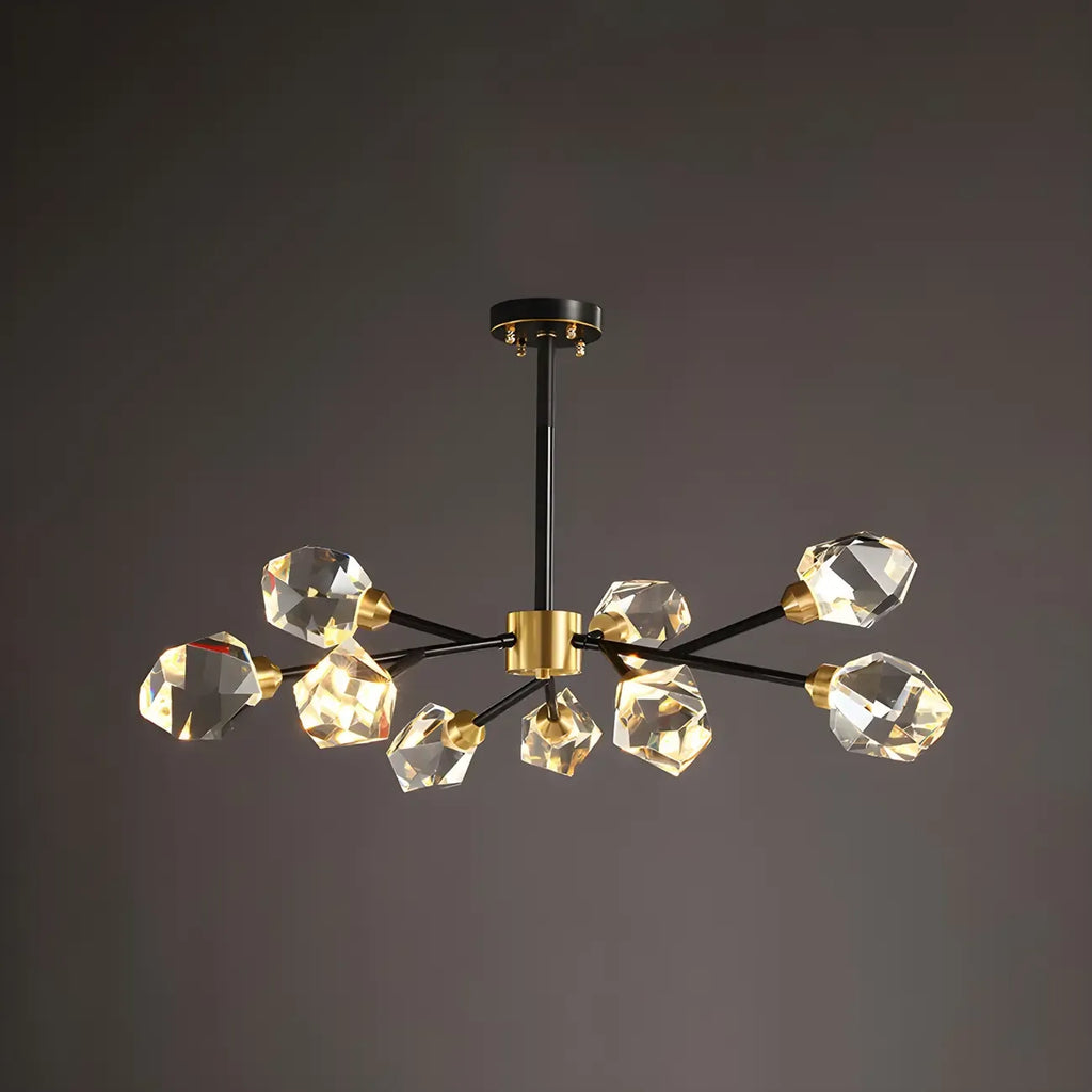 Lustre Sputnik doré moderne avec abat-jour en cristal