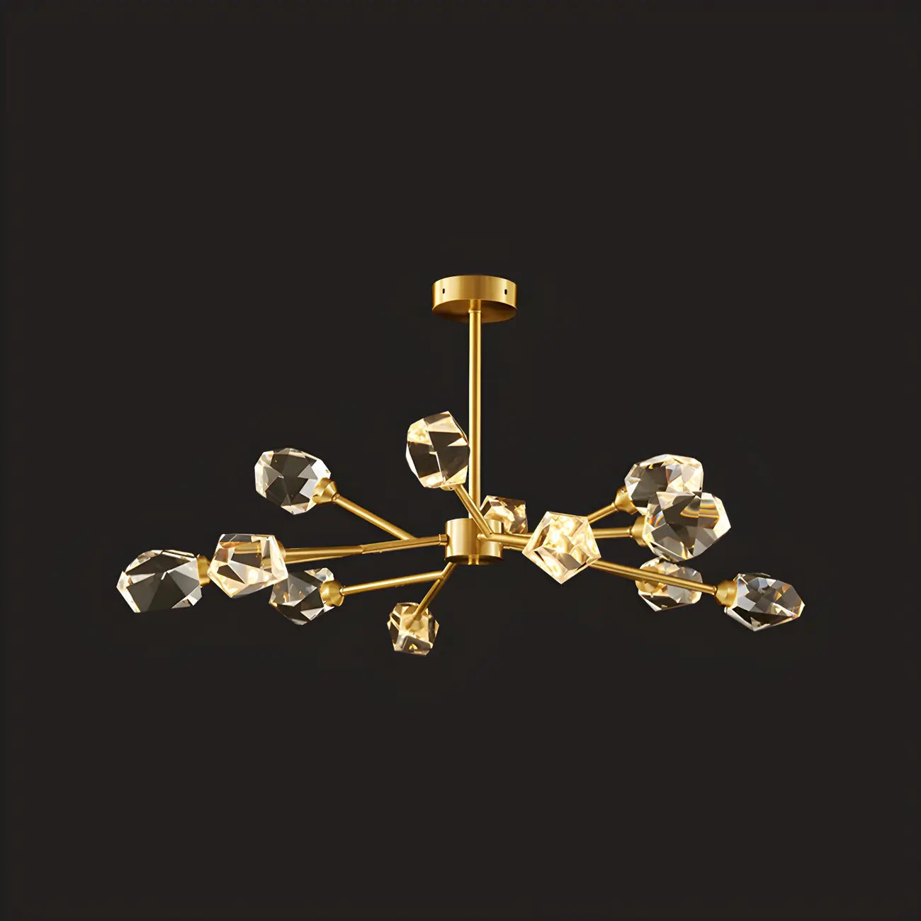 Lustre Sputnik doré moderne avec abat-jour en cristal