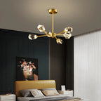 Lustre Sputnik doré moderne avec abat-jour en cristal