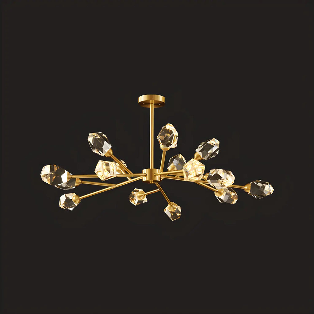 Lustre Sputnik doré moderne avec abat-jour en cristal