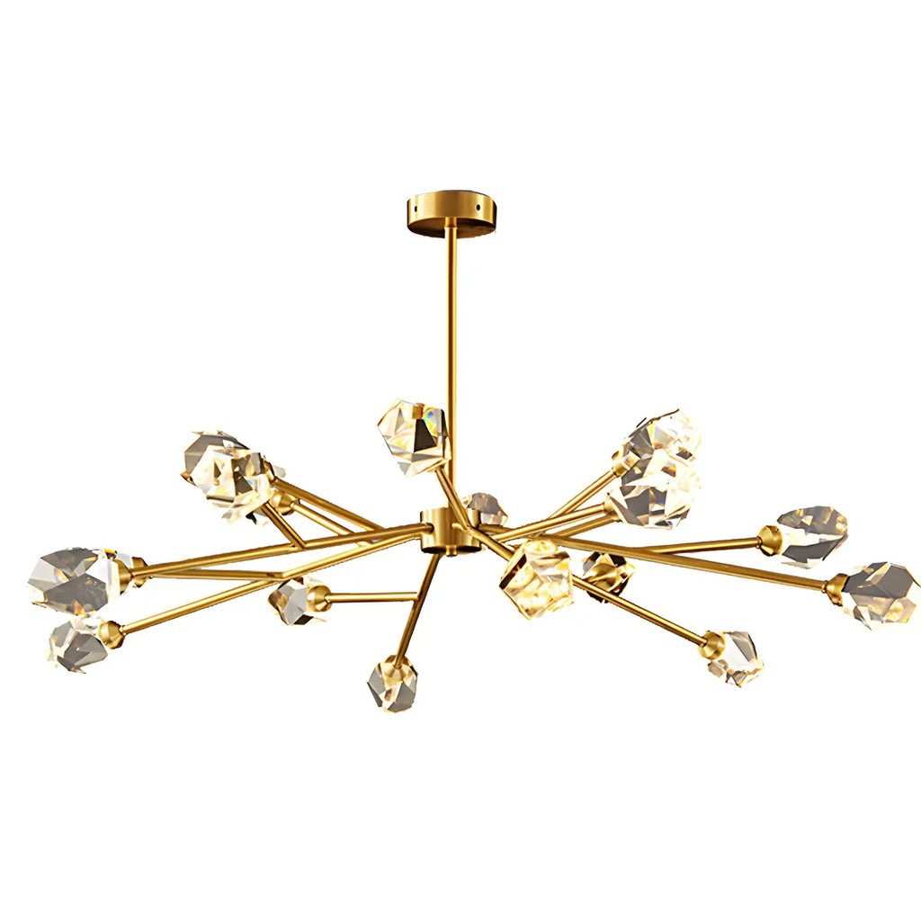 Lustre Sputnik doré moderne avec abat-jour en cristal
