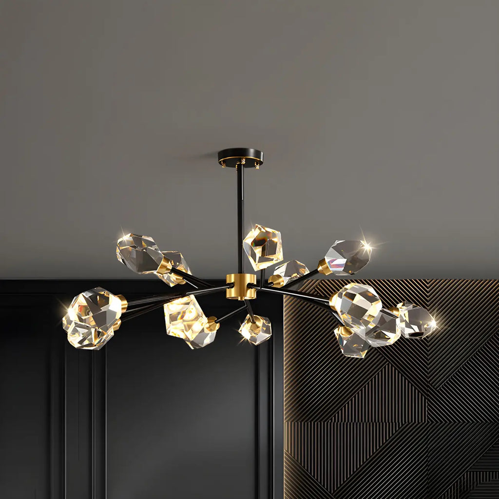 Lustre Sputnik doré moderne avec abat-jour en cristal