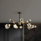 Lustre Sputnik doré moderne avec abat-jour en cristal
