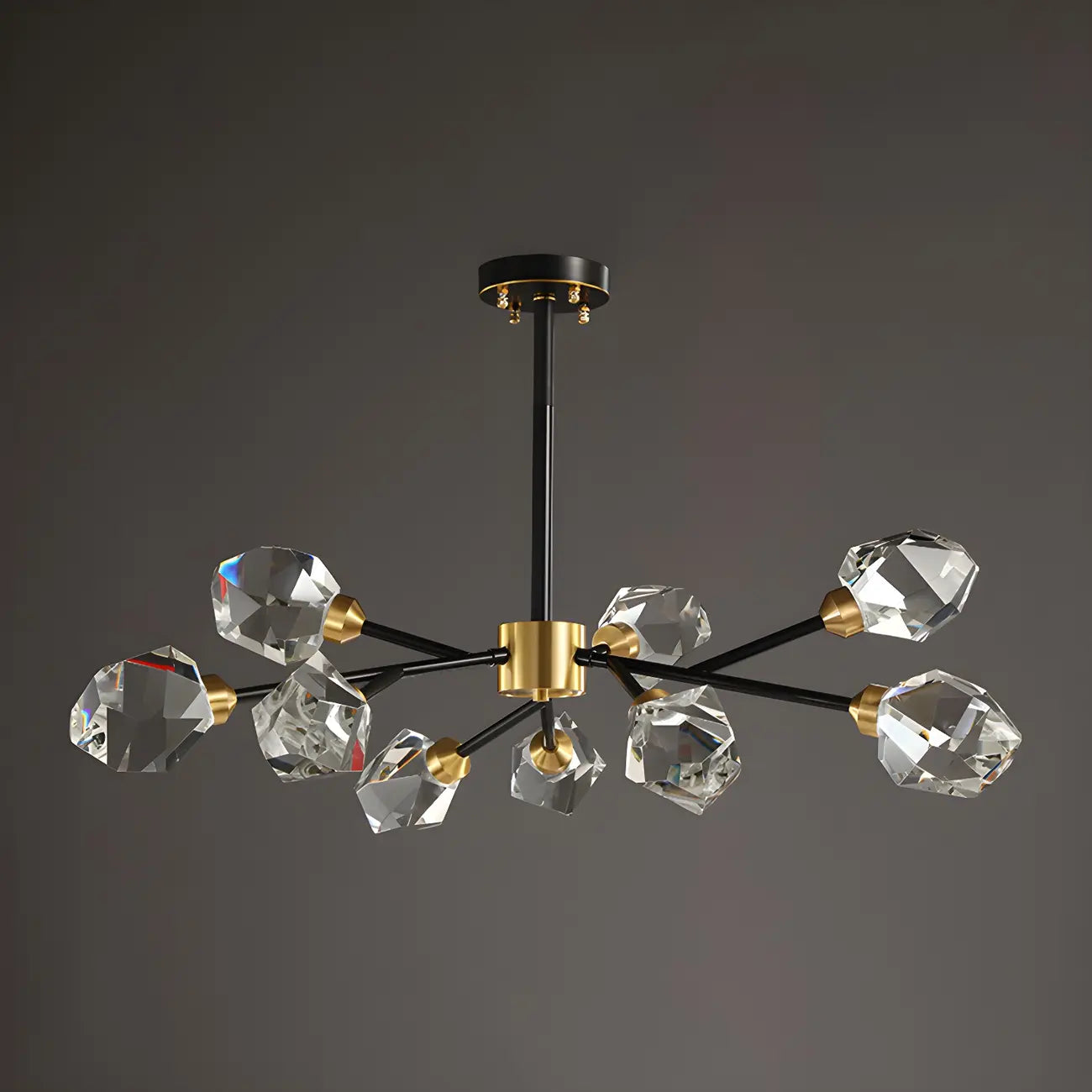 Lustre Sputnik doré moderne avec abat-jour en cristal