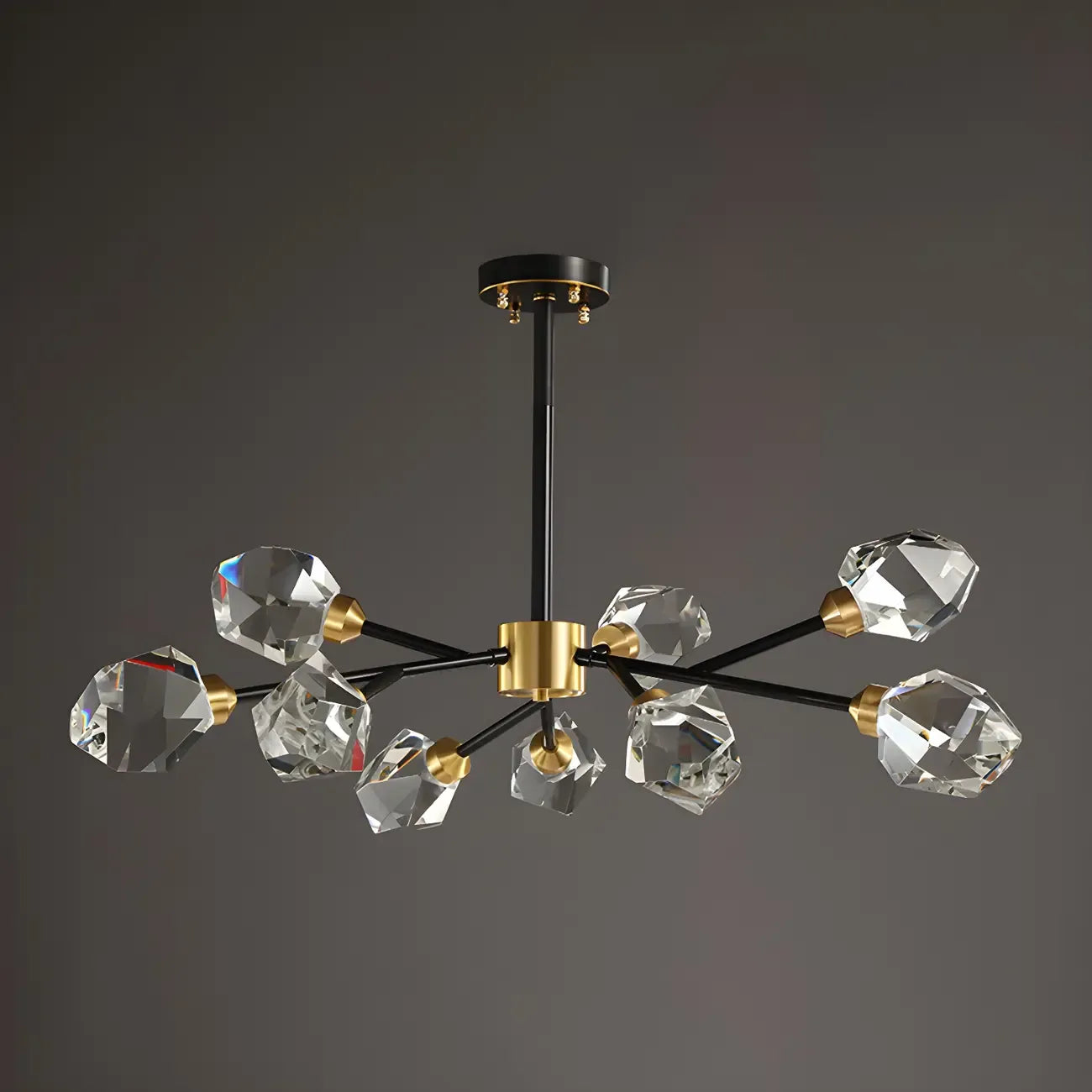 Lustre Sputnik doré moderne avec abat-jour en cristal