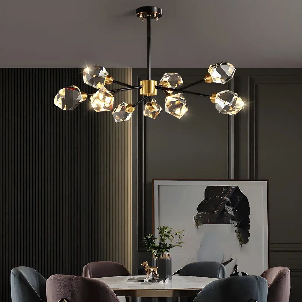 Lustre Sputnik doré moderne avec abat-jour en cristal