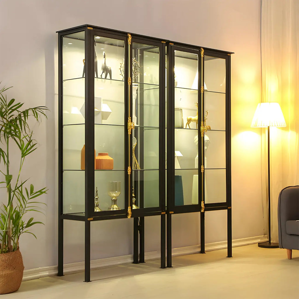 Vitrine élégante à cadre en métal noir et verre