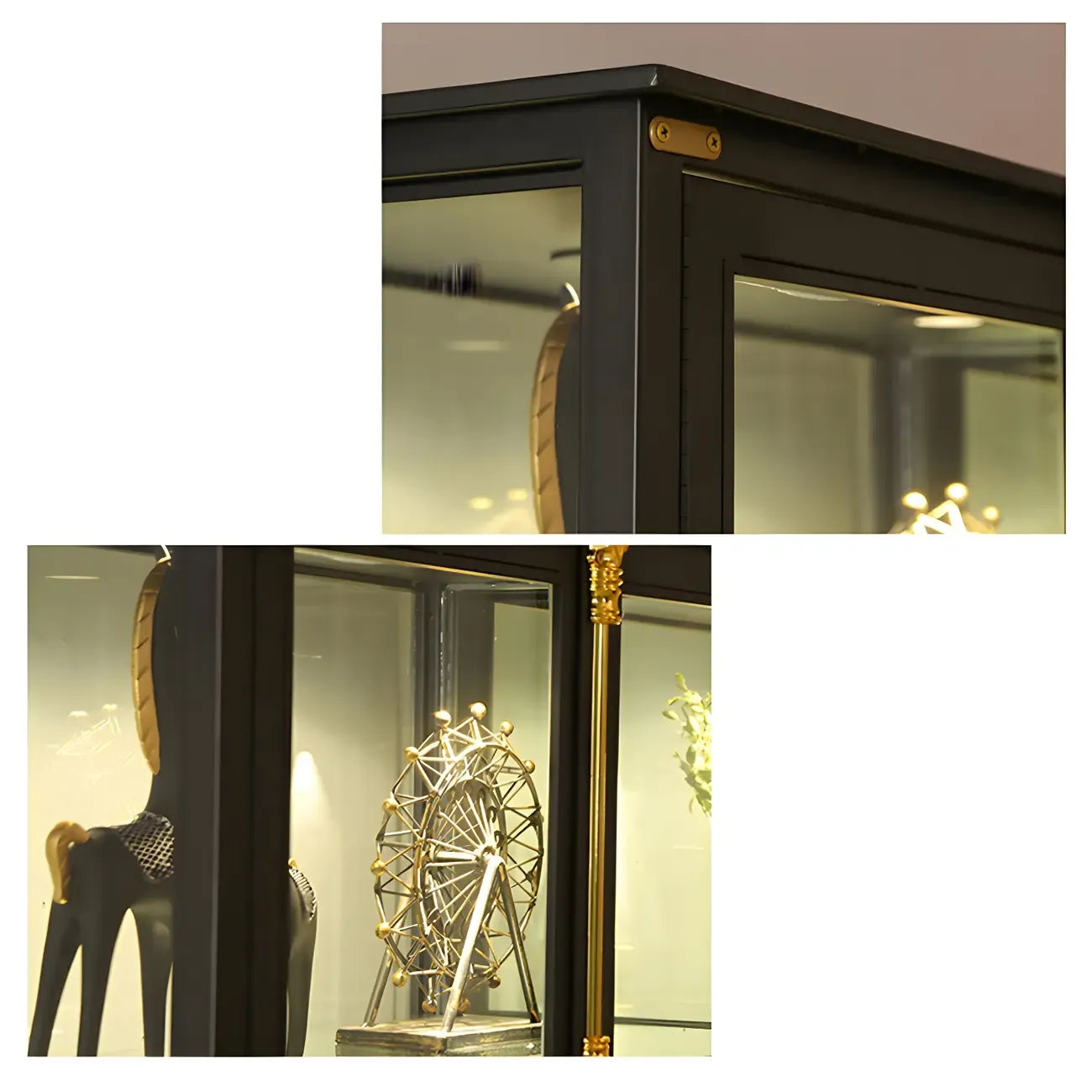 Vitrine élégante à cadre en métal noir et verre