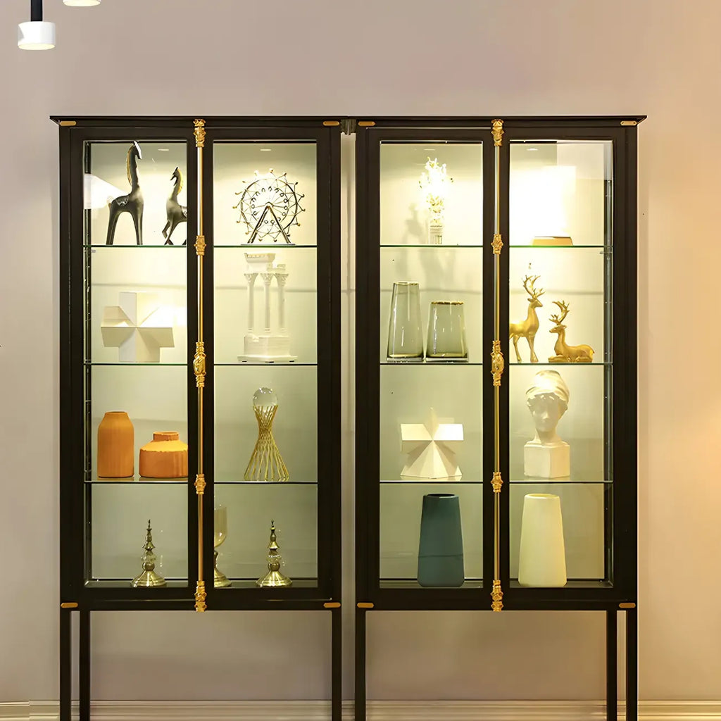 Vitrine élégante à cadre en métal noir et verre
