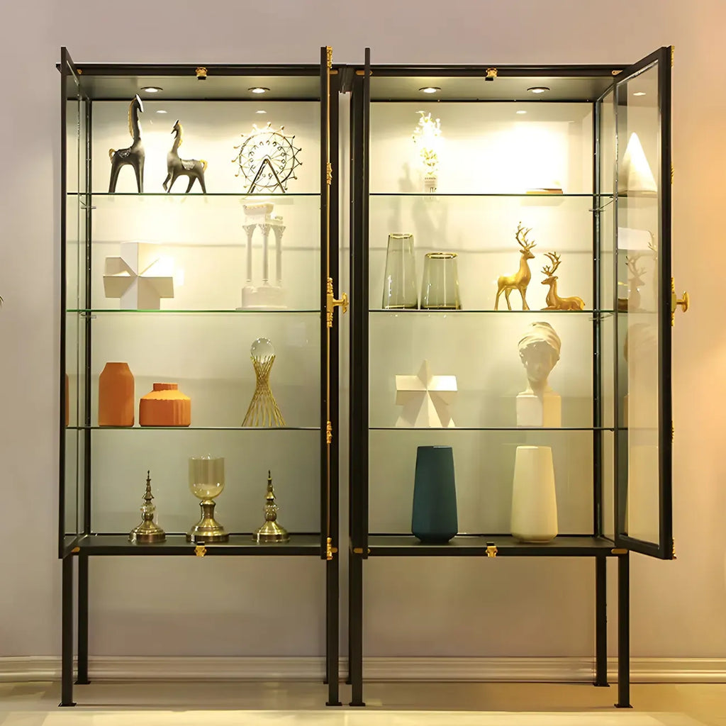 Vitrine élégante à cadre en métal noir et verre