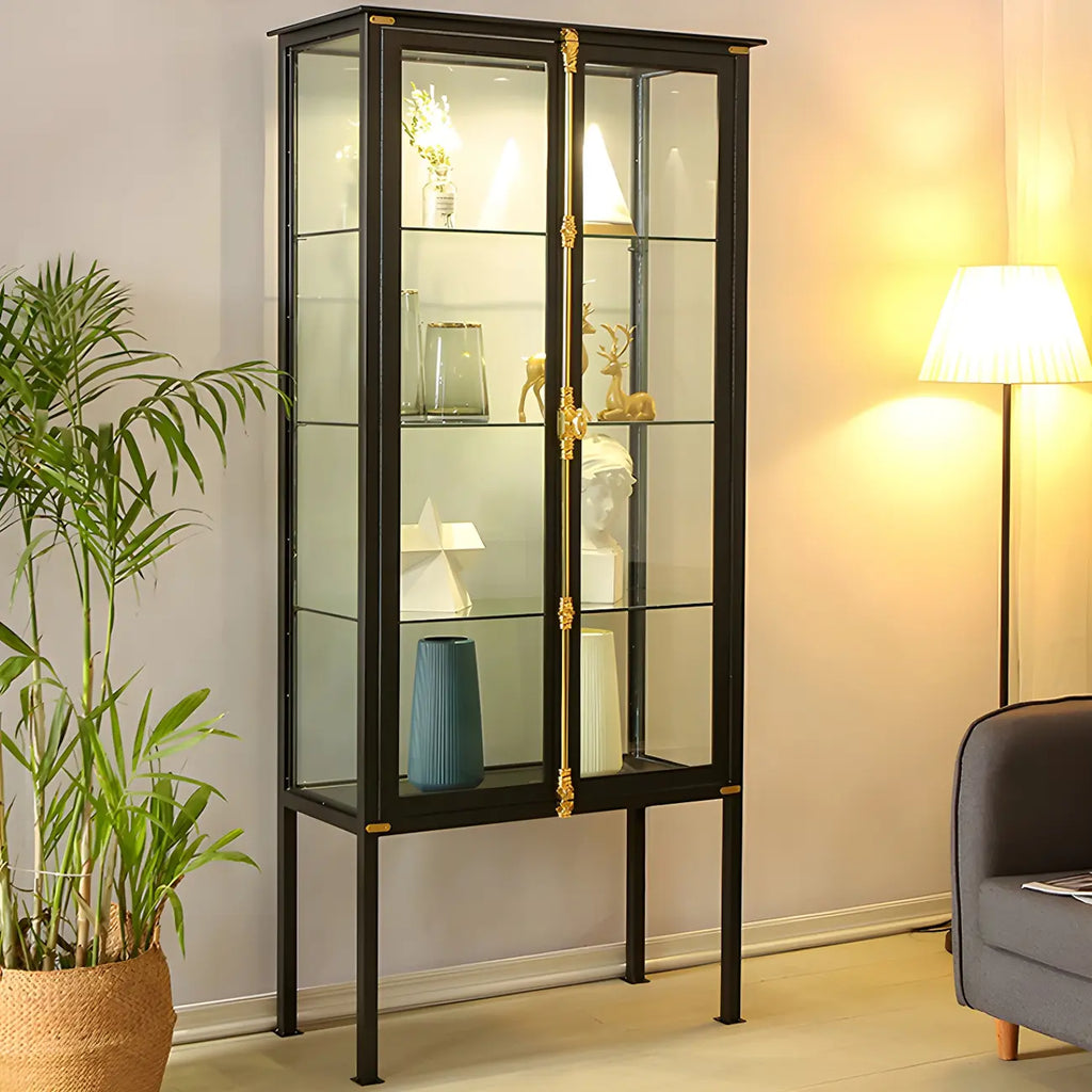 Vitrine élégante à cadre en métal noir et verre