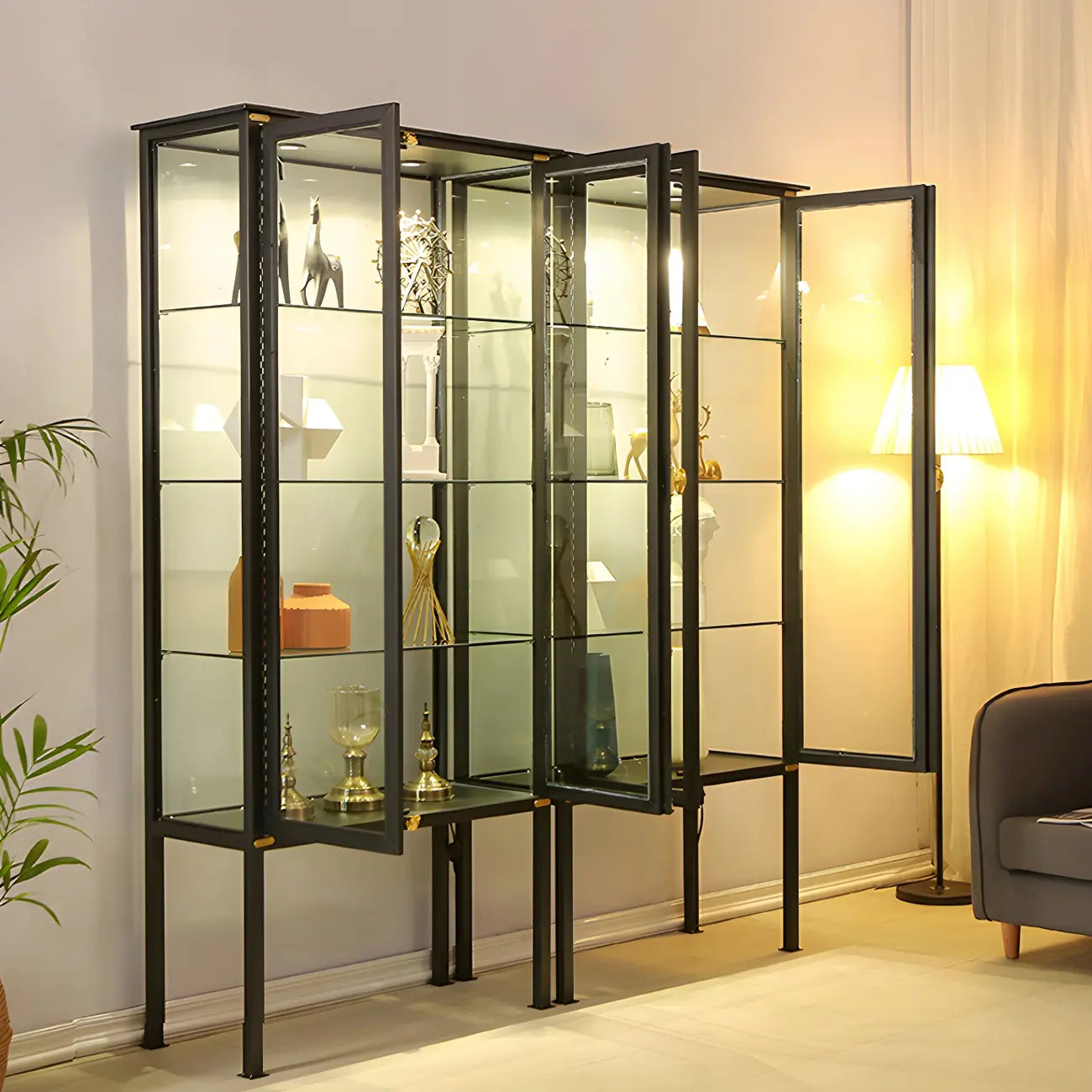 Vitrine élégante à cadre en métal noir et verre
