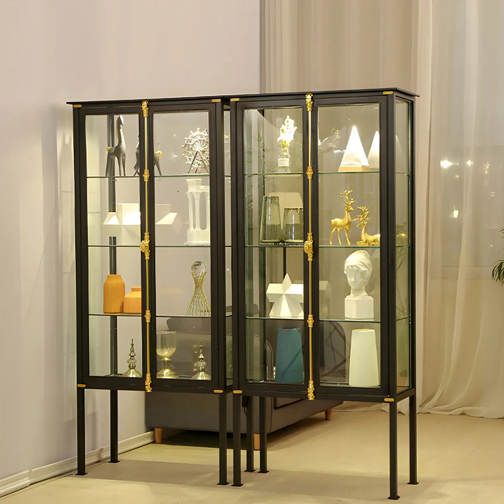 Vitrine élégante à cadre en métal noir et verre