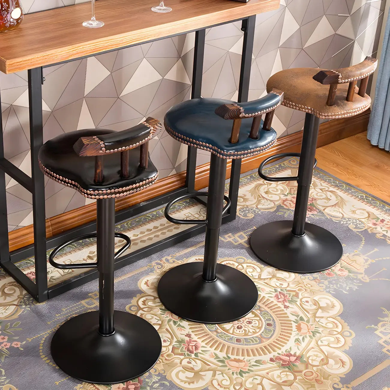 Tabourets de bar ronds en cuir de style industriel, réglables