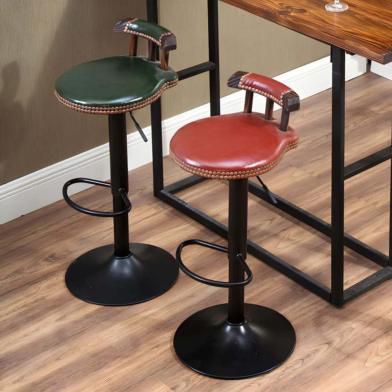 Tabourets de bar ronds en cuir de style industriel, réglables