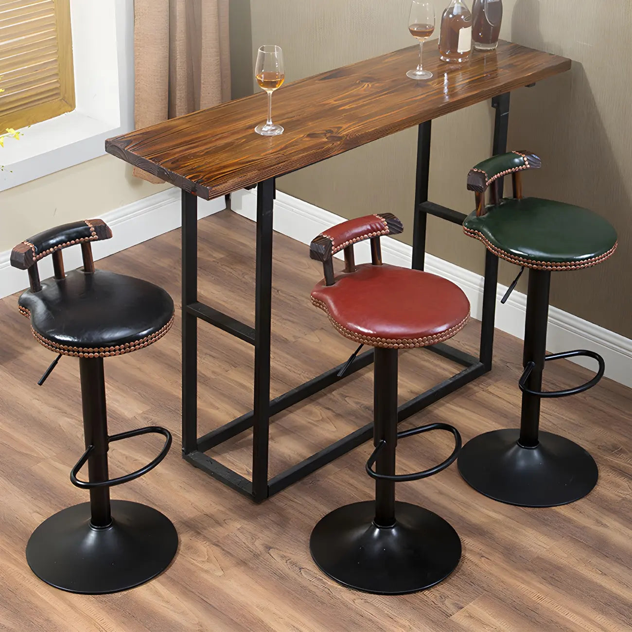 Tabourets de bar ronds en cuir de style industriel, réglables