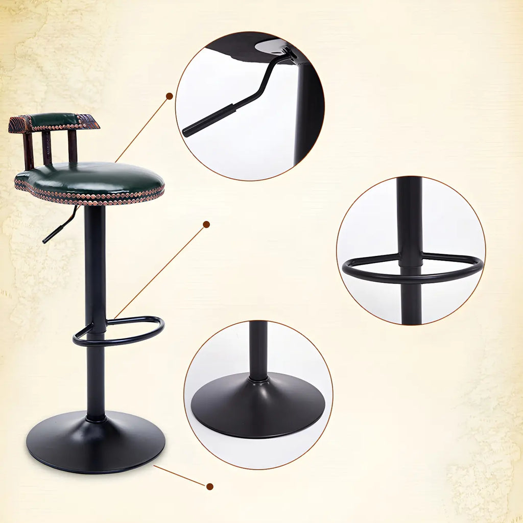 Tabourets de bar ronds en cuir de style industriel, réglables