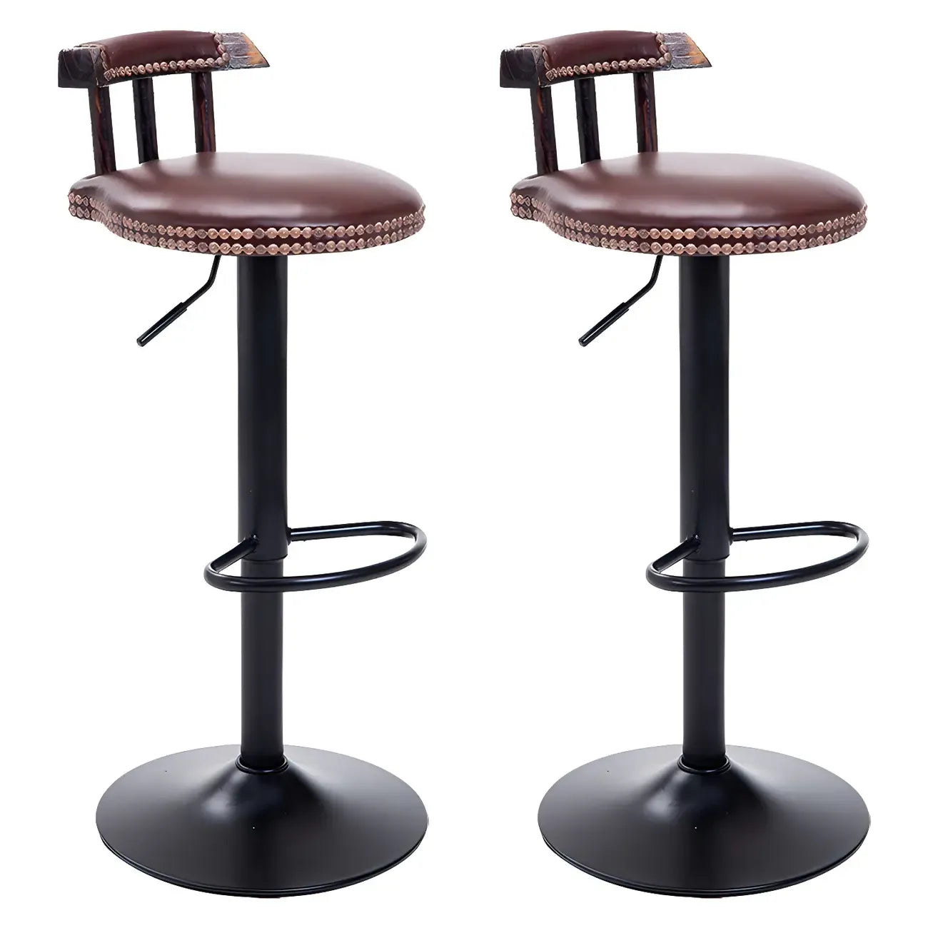 Tabourets de bar ronds en cuir de style industriel, réglables