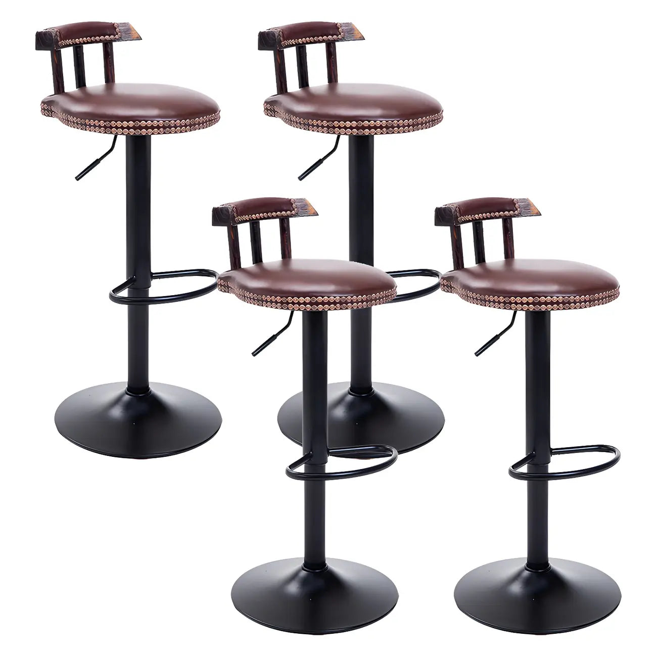 Tabourets de bar ronds en cuir de style industriel, réglables