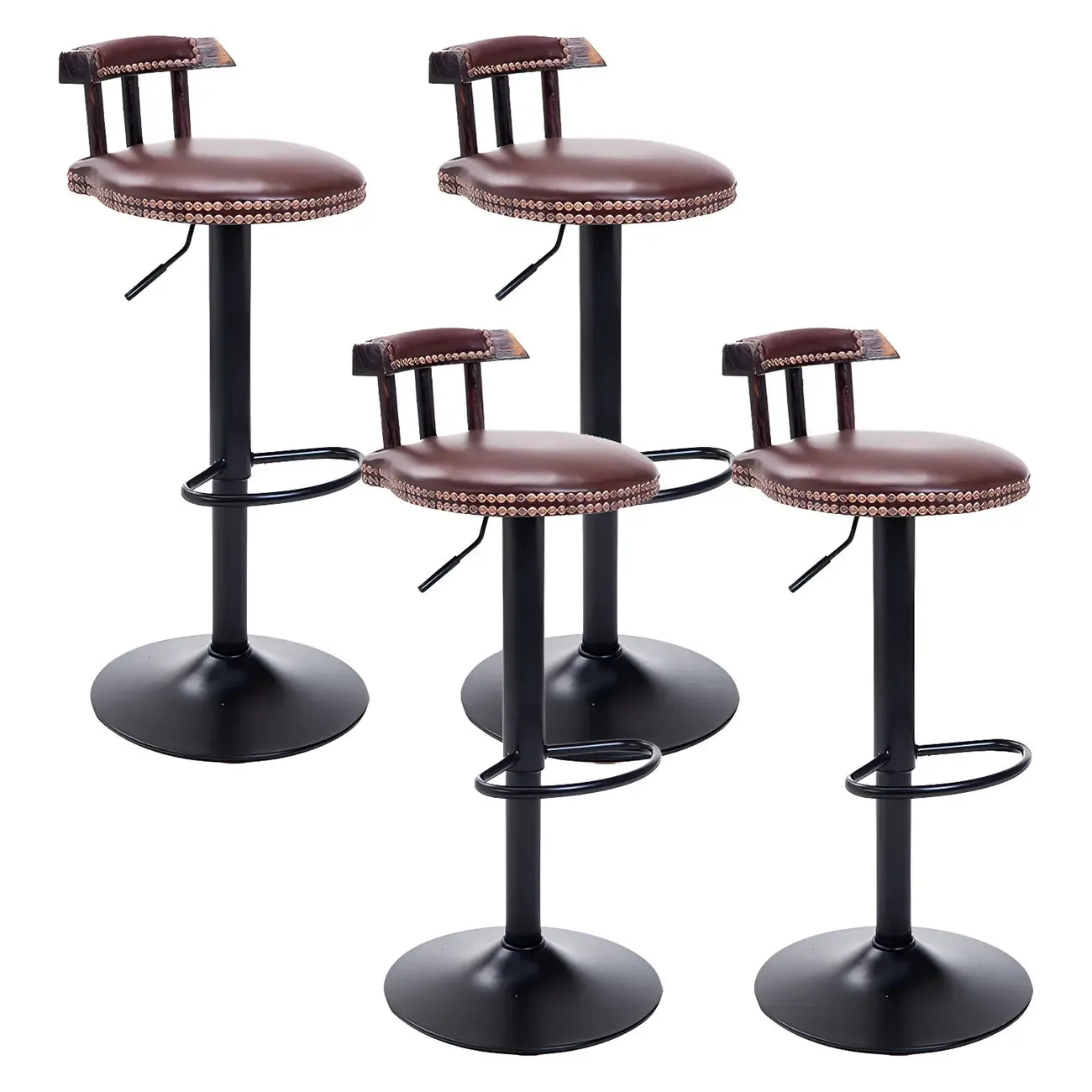 Tabourets de bar ronds en cuir de style industriel, réglables