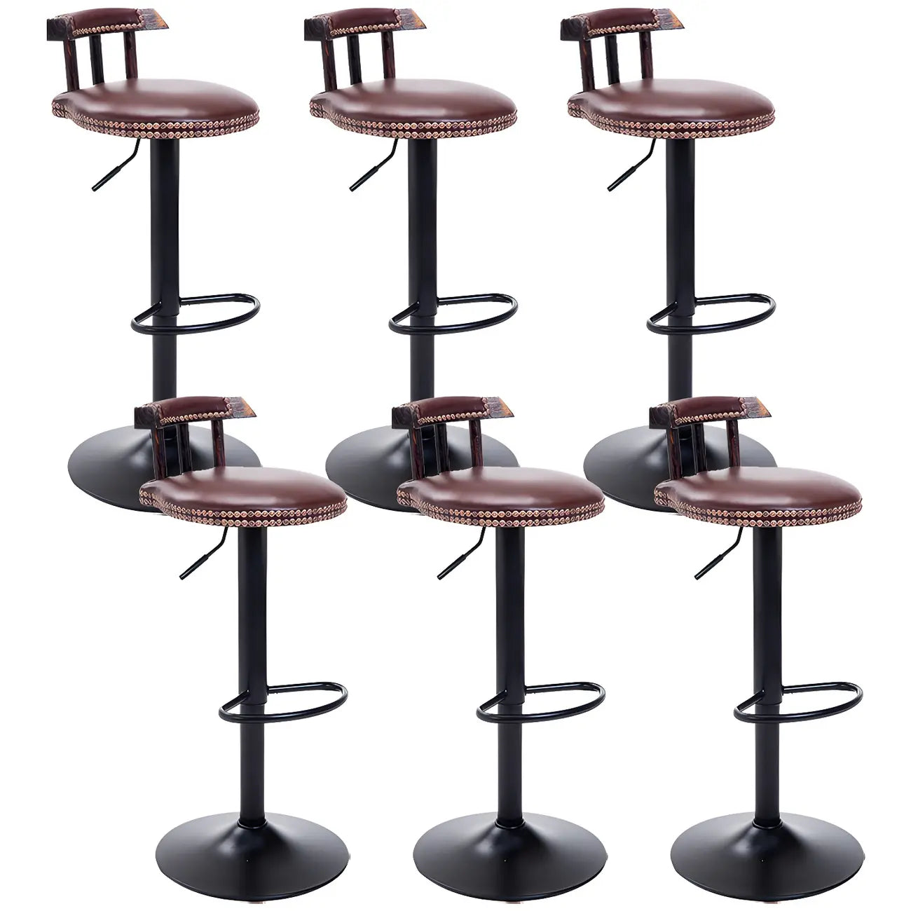 Tabourets de bar ronds en cuir de style industriel, réglables