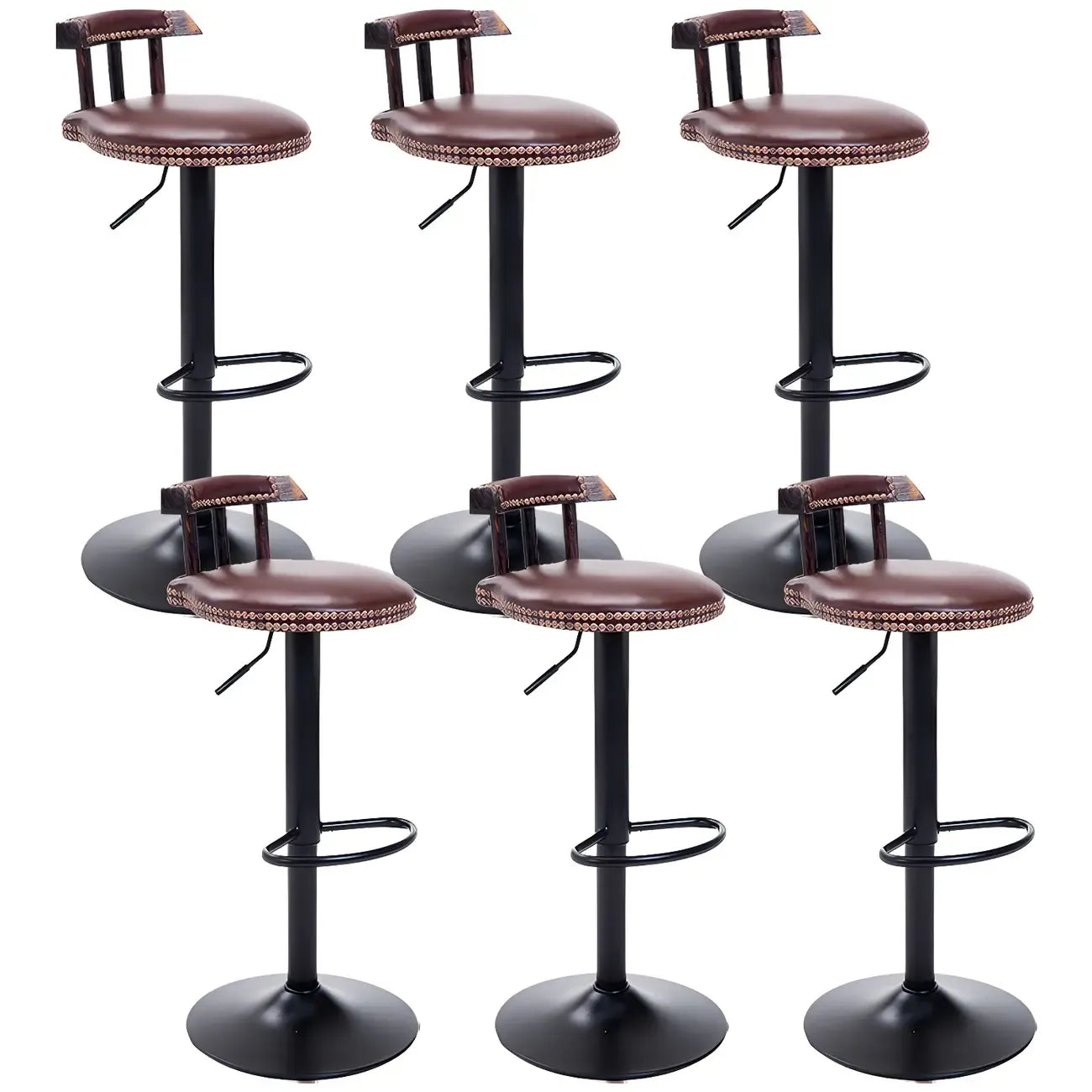 Tabourets de bar ronds en cuir de style industriel, réglables
