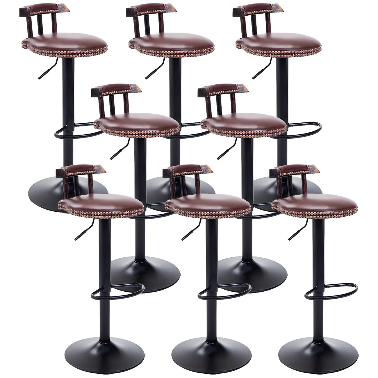 Tabourets de bar ronds en cuir de style industriel, réglables