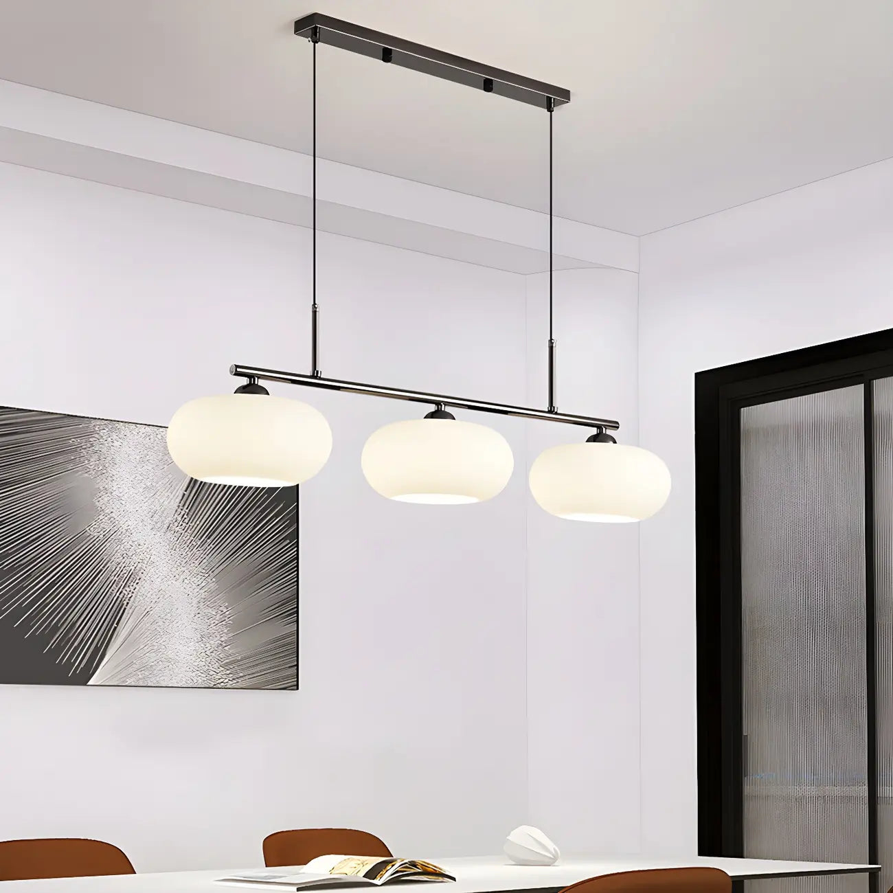 Suspension contemporaine en verre dépoli pour îlot central